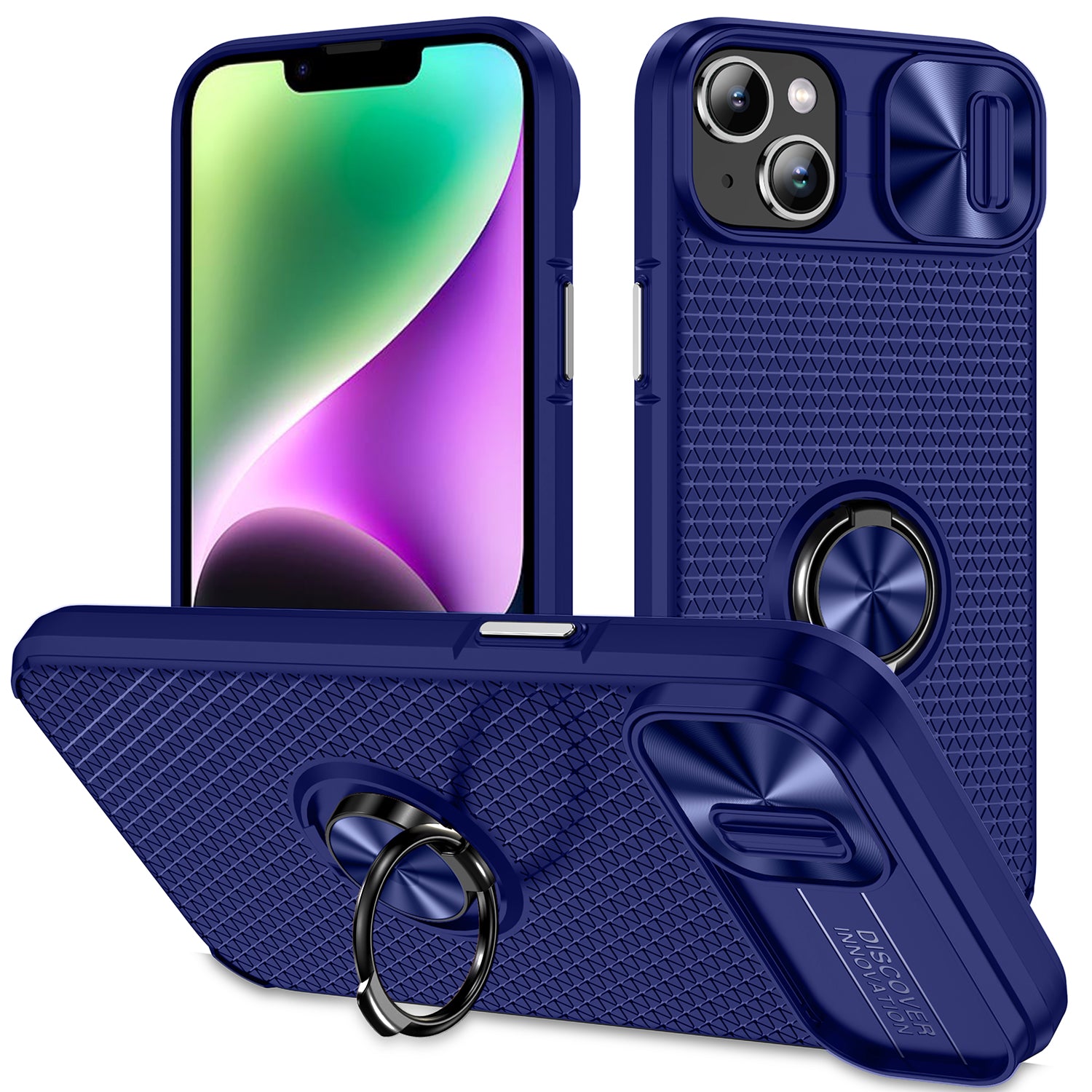 For iPhone 13 14 PC+TPU Back Cover Ring Kickstand Phone Case with Slide Camera Lens Protector For iPhone 13 14 PC+TPU Back Cover Ring Kickstand Phone Case with Slide Camera Lens Protector